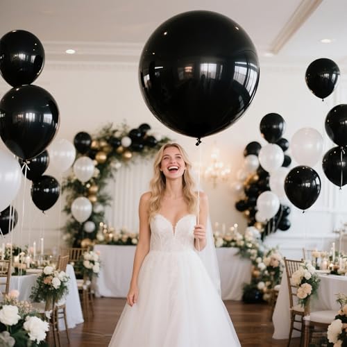 18 Inch Black Balloons 12 Pack Large Latex Party Balloons Round Helium Balloon for Halloween Birthday Party Anniversary Fe...