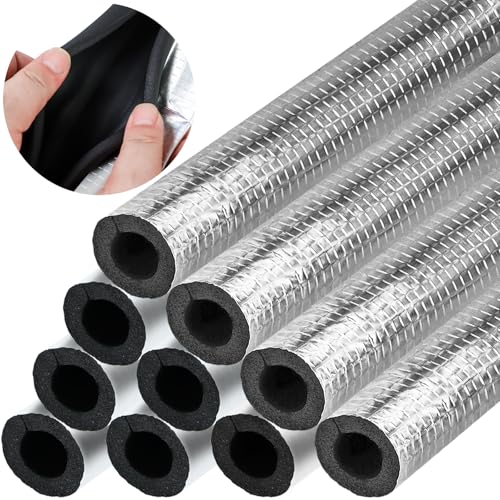 10 Pcs Pipe Insulation Foam Tube Self Adhesive Insulation Foam Wrap Aluminum Foil Pipe Covers for Spigot, Winter Outside P...
