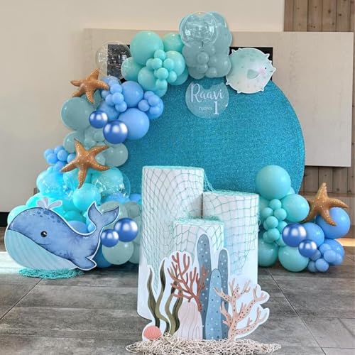 Ocean Themed Party Balloons, 12 Inches Turquoise Teal Blue Clear Metallic Balloons for Ocean Shark Sea Themed Pool Party B...