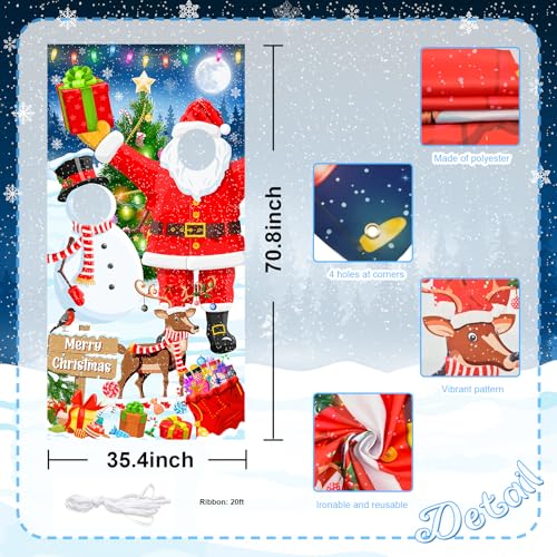 Lecheme Christmas Photo Banner 6x3ft Hole in Face Santa Face Cutout Xmas Backdrop Holiday Photo Booth Props Christmas Part...