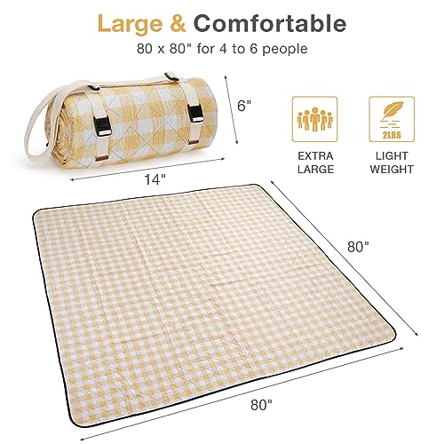 WILLOW WEAVE Picnic Blanket, 80''x80'' Waterproof Outdoor Blankets, Picnic Mat Washable for Beach, Picnic Blankets for Cam...