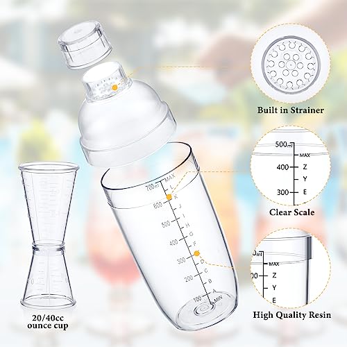 Uiifan 6 Pcs Plastic Cocktail Shaker Set 4 Pcs 17 oz 24 oz Hand Drink Mixer and 2 Ounce Cup with Measurements Mixing Tool ...