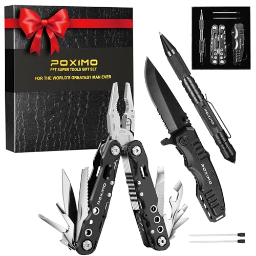 Multitool Gift Set for Men Dad Him, 3-in-1 EDC Survival Kit with 14 in1 Multi-Pliers, Pocket Knife & Tactical Pen | Premiu...