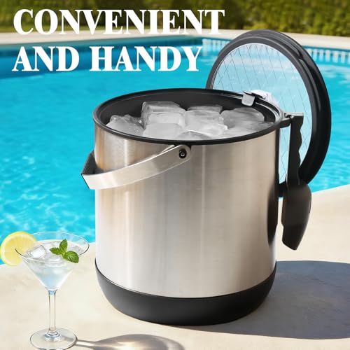 7QT/6.8L Large Insulated Ice Bucket for Parties, Double-Wall Beverage Bucket with Scoop & Lid,Keeps Champagne, Wine, Beer ...