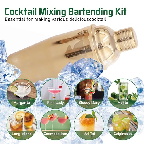 JWJIUEJIU Cocktail Shaker Set Bartender Kit with Rotatble Bamboo Stand,11 Piece Bar Set Stainless Steel Bar Accessories fo...