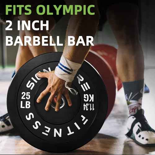 Fitvids Olympic Barbell 2-Inch Rubber Bumper Plate Weight Set for Strength Training, Multiple Options