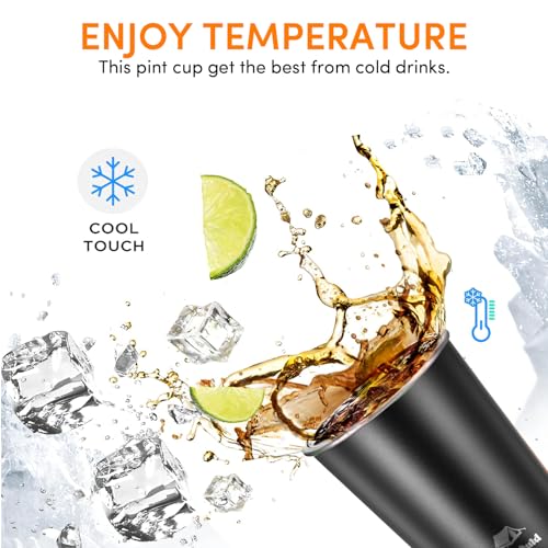 HurOutd 8 Pack Stainless Steel Cups 16oz -Black Stackable Metal Drinking Glasses for Camping, Travel, Shatterproof Tumblers