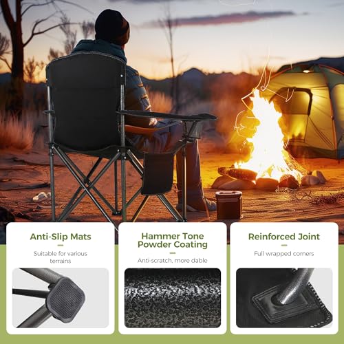 ALPHA CAMP Oversized Camping Folding Chair, Heavy Duty Support 450 LBS Steel Frame Collapsible Padded Arm Chair with Cup H...