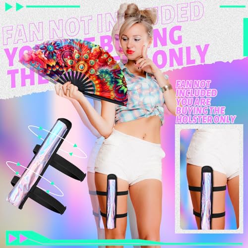 Cosblank Summer Rave Fan Thigh Holster Rave Fan Holder Folding Hand Pouch Foldable Sleeves with Waist Belt for Thigh Party