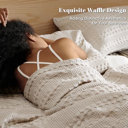 PHF 100% Cotton Waffle Weave Blanket Queen Size for Bed, Soft Lightweight & Breathable, All-Season Comfort, 300 GSM Luxury...