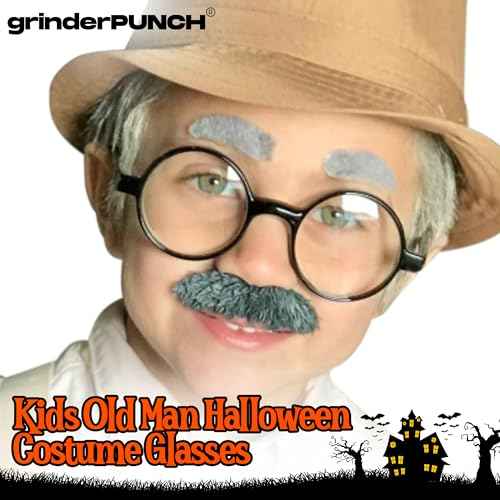 grinderPUNCH Kids Childrens Wizard Nerd Round Black Frame Glasses, Clear Lens (Age 4-12)