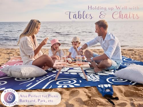 WEKAPO Beach Blanket Waterproof Sandproof Oversized Extra Large Sand Free Beach Mat with Stakes, Storage Bag - Essentials ...