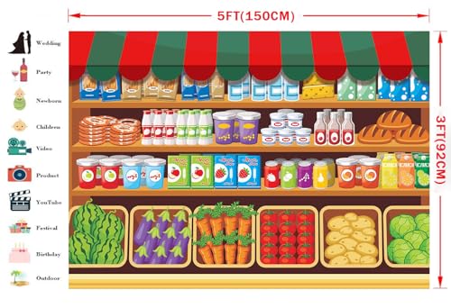 Cartoon Supermarket Shelf Background Fresh Fruit Vegetable Goods Shelf Grocery Store Decoration Background Fruit Theme Bab...