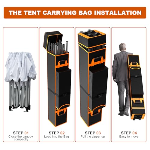 10 x 10 x 62 inch Canopy Tent Storage Bag Replacement with Roller Wheels & Handles, 800D Waterproof Large Heavy Duty Pop U...