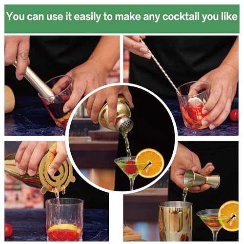 JWJIUEJIU Cocktail Shaker Set Bartender Kit,5 Piece Bar Set Stainless Steel Bar Tools Set for Professional Bartender and H...