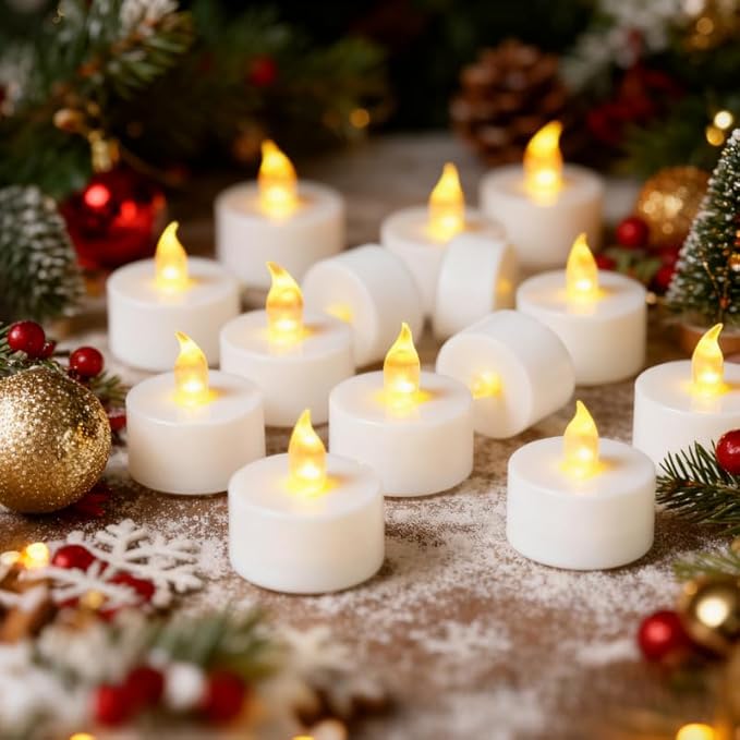 YIWER Tea Lights LED Tea Light Candles 200 Hours Pack of 200 Realistic Flickering Bulb Battery Operated Tea Lights for Seasonal Festival Celebration Electric Fake Candle in Warm Yellow(2 * 100)