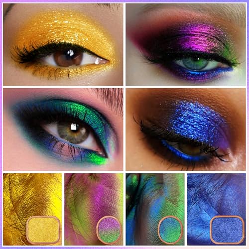 UCANBE Multichrome Chameleon Eyeshadow Makeup Palette, 4 Colors Holographic Metallic Glitter Eye Shadow Pallet, High Pigme...