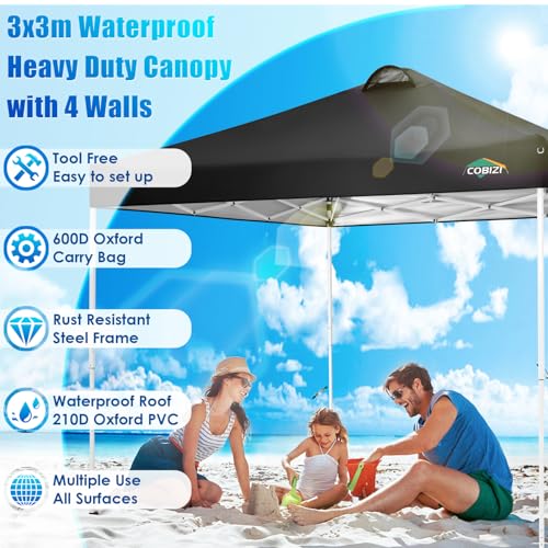 COBIZI Canopy Tent 10x10 Pop Up Outdoor Canopies with 4 Sidewalls Waterproof Commercial Instant Gazebo Tents for Party Pat...