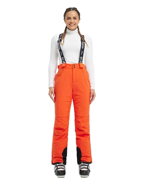 fit space Women's Insulated Warm Ski Snow Pants Waterproof 15,000mm Removable Suspenders Winter Hiking Snowboard Fleece Lined (XX-Large,Dark Orange)