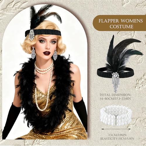 RIOSO 1920s Accessories for Women Roaring 20s Headpiece Costumes Accessories Womens Flapper 20s Gatsby Costume Outfit