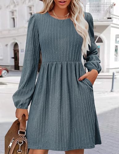 Zeagoo Women's Fall Sweater Dresses with Pockets Crew Neck Long Sleeve A-Line Dresses for Women 2025 Casual Winter Dresses