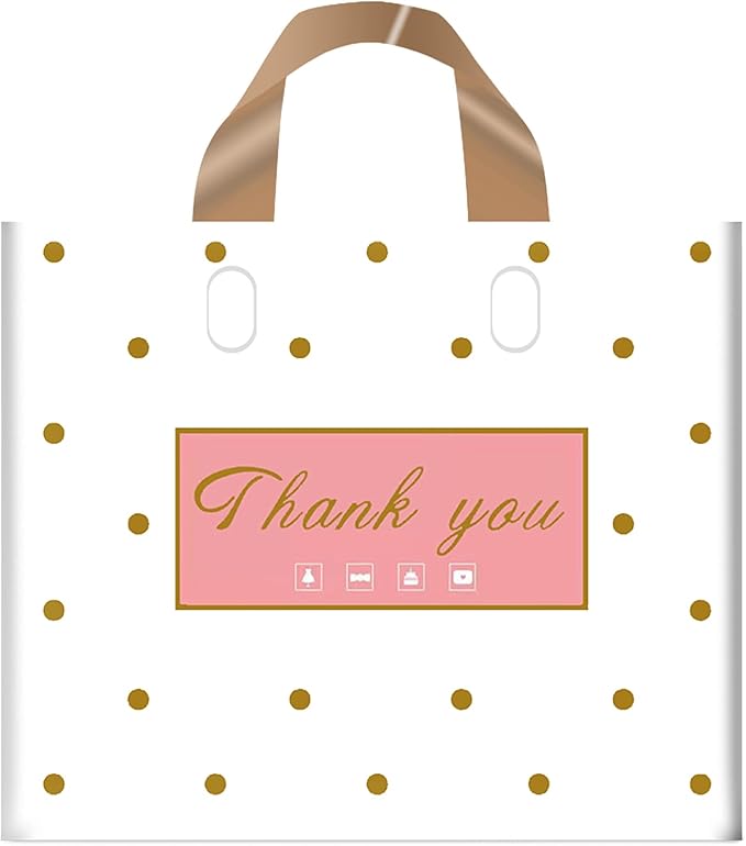MLAFLY Thank You Bags - 50 Pack Plastic Bags for Small Business, Retail, Parties & Favors (Polka Dot, Medium 12"x14")