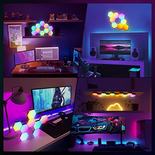 JIMIMORO Hexagon LED Light Panels 8 Pack – RGB Wall Decor Lights with Music Sync, App & Remote – Modular Home & Christmas ...