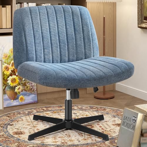 OLIXIS Criss Cross Chairs Legged Armless No Wheels Wide Seat Height Adjustable Swivel Rolling Padded Fabric Home Office De...