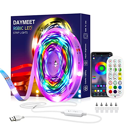 Daymeet Led Lights for Bedroom, 33ft Led Chasing Effect Dream ICRGB Light Strip, USB Smart Light Strips APP Control Music ...