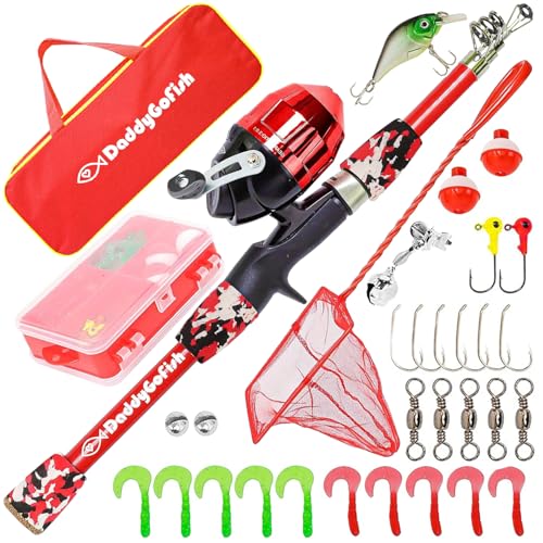 DaddyGoFish Kids Fishing Pole - Rod Reel Combo Tackle Box Starter Set - First Year Small Gear Kit for Boys Girls Toddler Y...