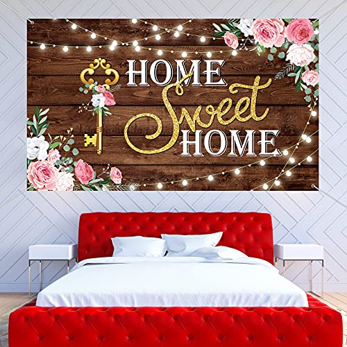 House Warming Party Decoration Home Sweet Home Banner Backdrop Photography Key Shining Lights Background Pink Floral Woode...