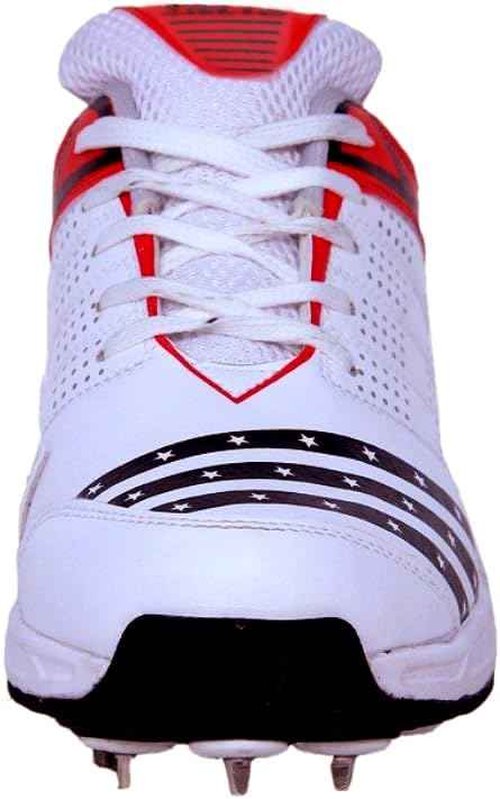 HITMAX Power Metal Spikes Rubber Sole Cricket Shoes for Men (Lightweight (White red, US Footwear Size System, Adult, Men, Numeric, Medium, 6)