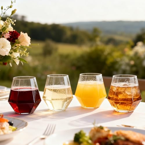 40 Pack 12oz Diamond Plastic Wine Glasses, Disposable Stemless Wine Cups - Shatterproof, Unbreakable & BPA-Free, Recyclabl...