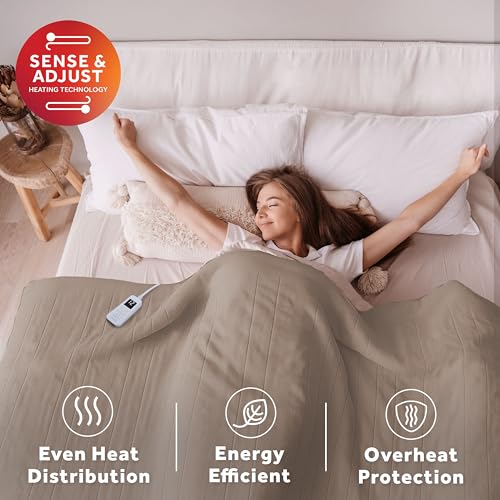 Sunbeam Electric Royal Luxe Microplush Heated Blanket, 12 Heat Settings, 12-Hour Auto Shut-Off, Fast Heating, Warm & Cozy,...