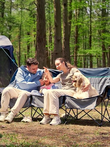 TIMBER RIDGE Padded 3 Person Camping Chair with Cup Holders and Pockets, Outdoor Folding Loveseat Camping Chairs, 1050lbs ...