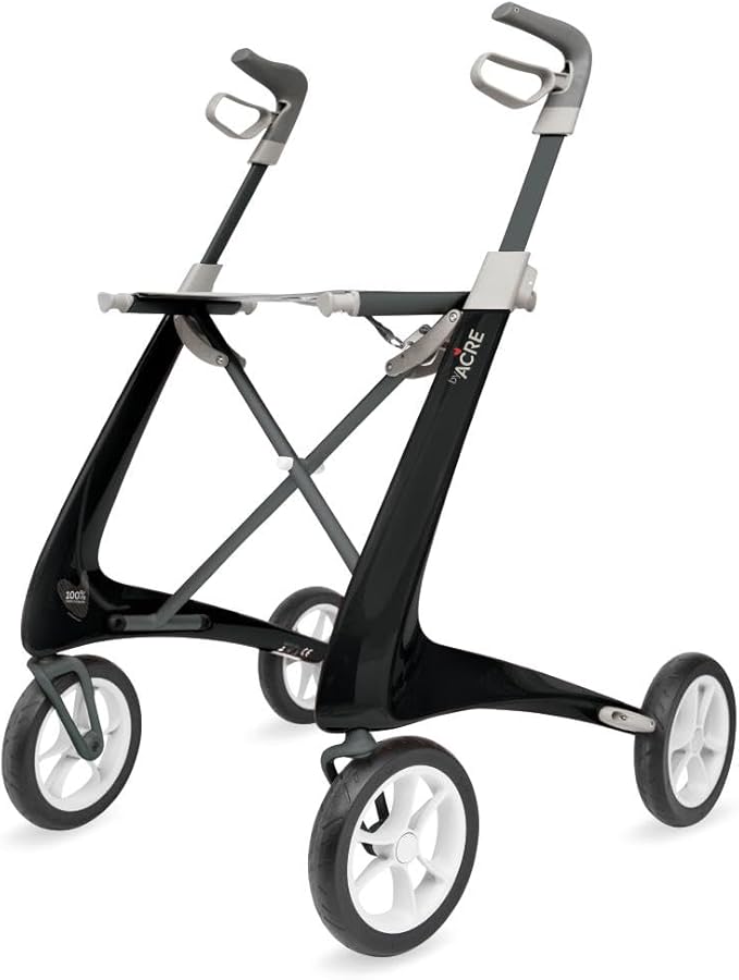 byACRE Carbon Ultralight Rollator Walker with Organizer Bag, Regular Track, 16.5" x 24" Seat (W x H), Black