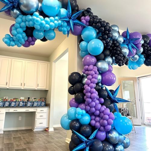 Black Purple Blue Balloon, 60 Pcs 12 Inches Metallic Blue Purple Teal Balloons Confetti Balloons for Kids Video Game Party...