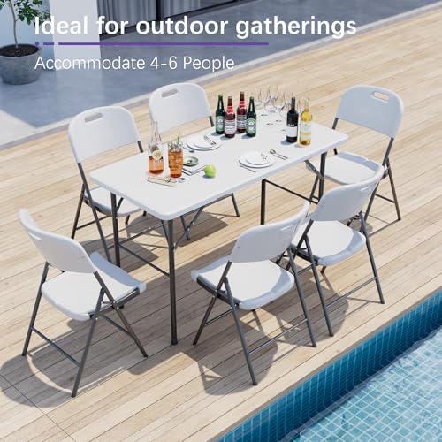 VECELO Folding Table 4 Foot with Mesh Bag, Indoor Outdoor Heavy-Duty Portable w/Handle,Fold-in-Half for Picnic, Party, Cam...