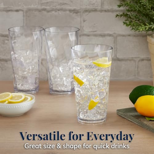 US Acrylic Optix Plastic Reusable Drinking Glasses (Set of 8) 20oz Water Cups in Clear | BPA-Free Tumblers, Made in USA | ...