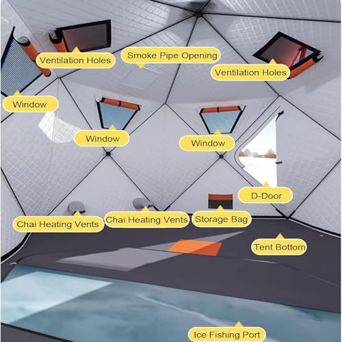 2.6M Portable Ice Fishing Tent - Pop Up 3-5 Person Insulated Shelter, 420D Hexagon Ice Shanty with Cushion for Winter Fish...