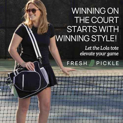 Fresh Pickle Lola Pickleball Tote Bag for Women, Designer Pickleball Bag with Paddle Storage, Zip Pockets & Shoulder Strap, Chic & Durable Pickle Ball Bags, Water-Resistant Canvas, Black/Ivory