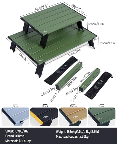 iClimb 1 Mini Folding Table and 1 Ultralight 3 Season Tent, Ultralight Compact for Adults Outdoor Camping Backpacking Hiking