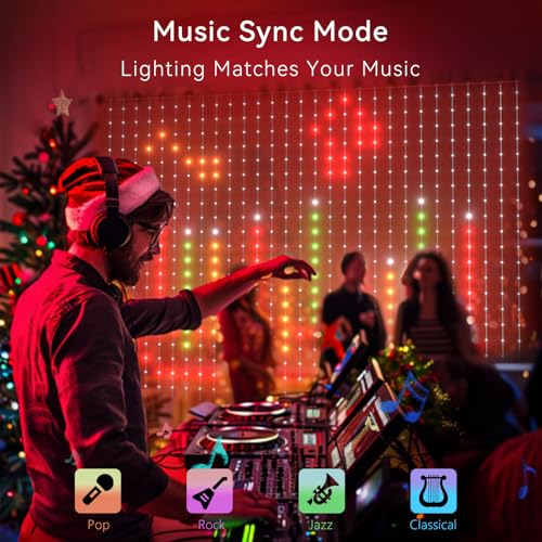 Findpop AI Smart Curtain Lights, 441 LEDs Indoor Color Changing Lights, Music Sync Dynamic DIY, for Valentine's Party Deco...
