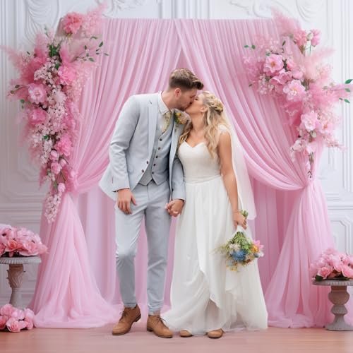 10x10ft Baby Pink Tulle Backdrop Curtain for Parites, Sheer Photo Backdrop Drpaes for Wedding Baby Shower Bridal Girl Show...