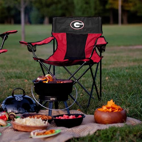 Logo Brands NCAA Georgia Bulldogs Elite Portable Chair - Premium Outdoor Chair with Cup Holder, Powder-Coated Steel Frame,...