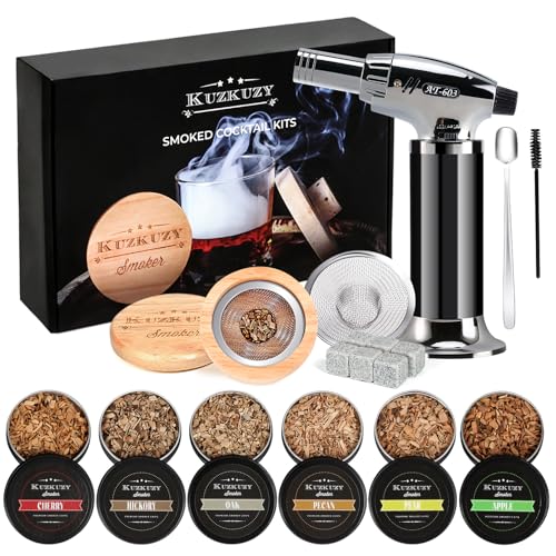 Cocktail Smoker Kit with Torch – 6 Flavors Wood Chips – Bourbon, Whiskey Smoker Infuser Kit, Old Fashioned Drink Smoker Ki...