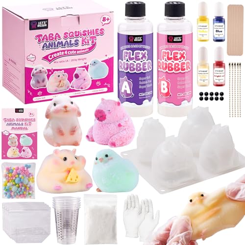 LET'S RESIN Flex Rubber for Taba Squishy Kit, All-in-one Beginner Kit for Squishy Maker, with 16oz Silicone Gel, Hamster/C...