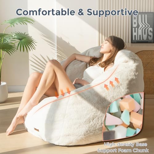 MAXYOYO Giant Bean Bag Chair, Oversized Bean Bag Couch for Adults and Kids, Faux Fur Shell-Shaped Large Chair with Filler,...