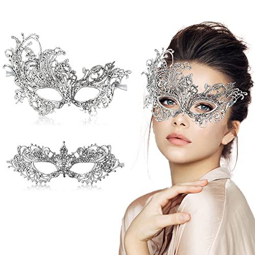FunMular 2pcs Masquerade Mask for Women Venetian Carnival Mardi Gras Lace Masks For Women & Couples Halloween Party Decor