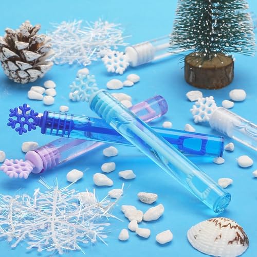 32 Pcs Snowflake Bubble Wand Bulk for Kids, 4 Color Mini Snowflake Party Favor, Valentine's, Goody Bag Stuffers, Classroom...